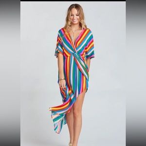 Show me your Mumu get twisted tulum rainbow striped maxi dress small